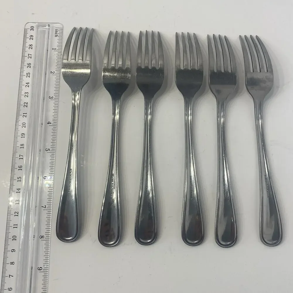 Set of 6 Stainless China Dinner Forks 7.5” Silver Flatware Simple Classic